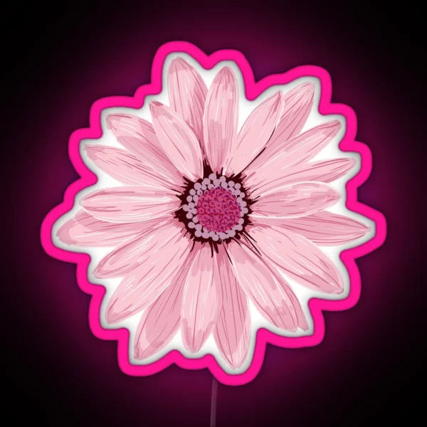 Soft Delicate Light Pink Daisy Illustration Botanical RGB Neon Sign