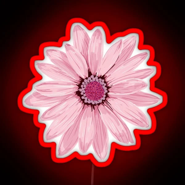 Soft Delicate Light Pink Daisy Illustration Botanical RGB Neon Sign