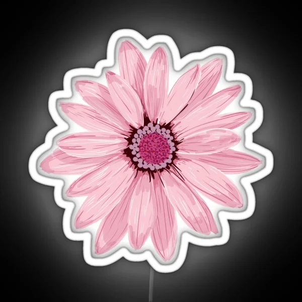 Soft Delicate Light Pink Daisy Illustration Botanical RGB Neon Sign