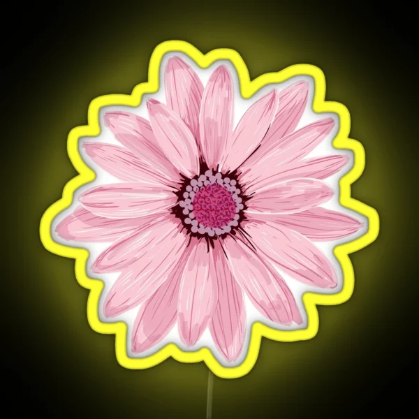 Soft Delicate Light Pink Daisy Illustration Botanical RGB Neon Sign