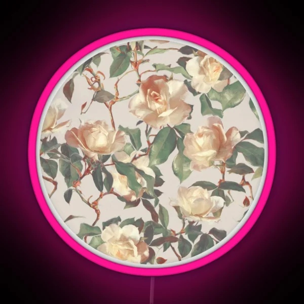 Soft Vintage Rose Pattern RGB Neon Sign