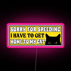 Sorry For Speeding I Have To Get Home To My Cat Funny Cat Bumper RGB Neon Sign