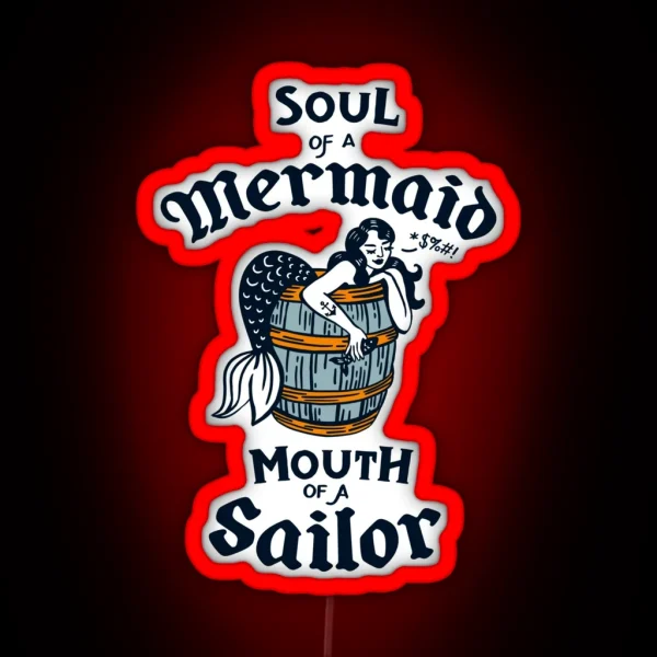 Soul Of A Mermaid Mouth Of A Sailor Cute And Funny Tattoo Style Design RGB Neon Sign