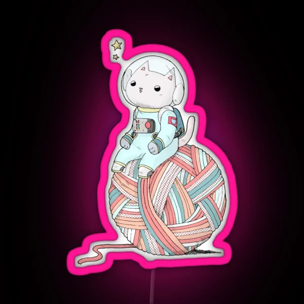 Space Cat On Planet Yarn Ball RGB Neon Sign