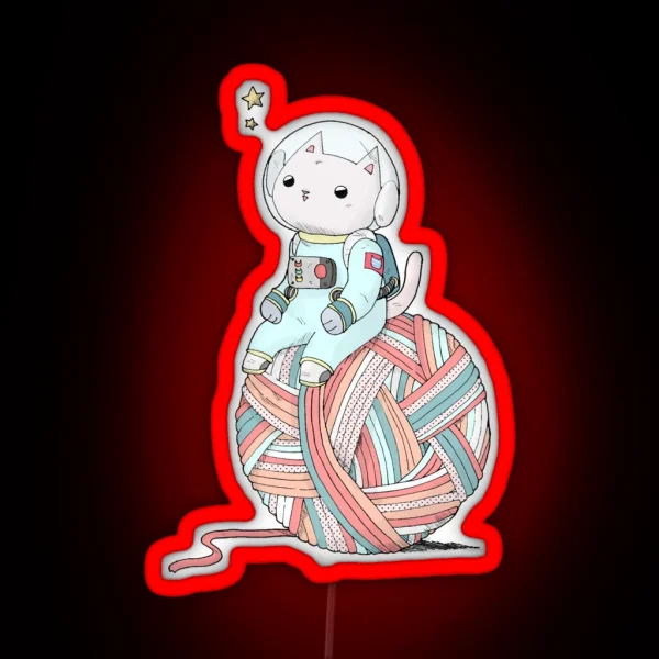 Space Cat On Planet Yarn Ball RGB Neon Sign