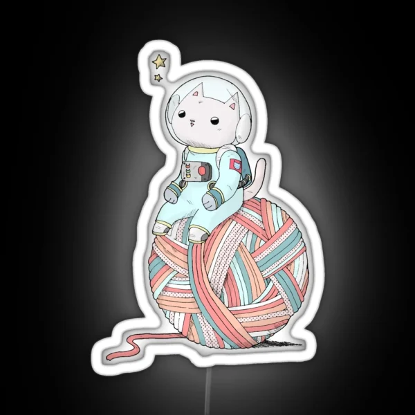 Space Cat On Planet Yarn Ball RGB Neon Sign