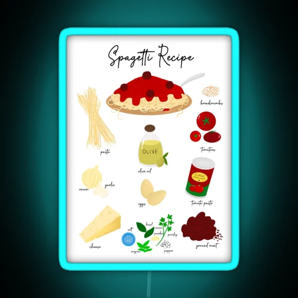 Spaghetti Recipe Illustration RGB Neon Sign