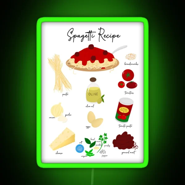 Spaghetti Recipe Illustration RGB Neon Sign