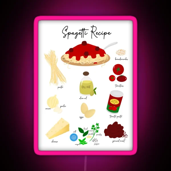 Spaghetti Recipe Illustration RGB Neon Sign