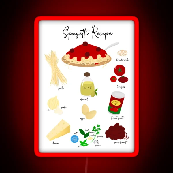 Spaghetti Recipe Illustration RGB Neon Sign