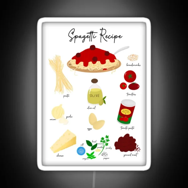 Spaghetti Recipe Illustration RGB Neon Sign