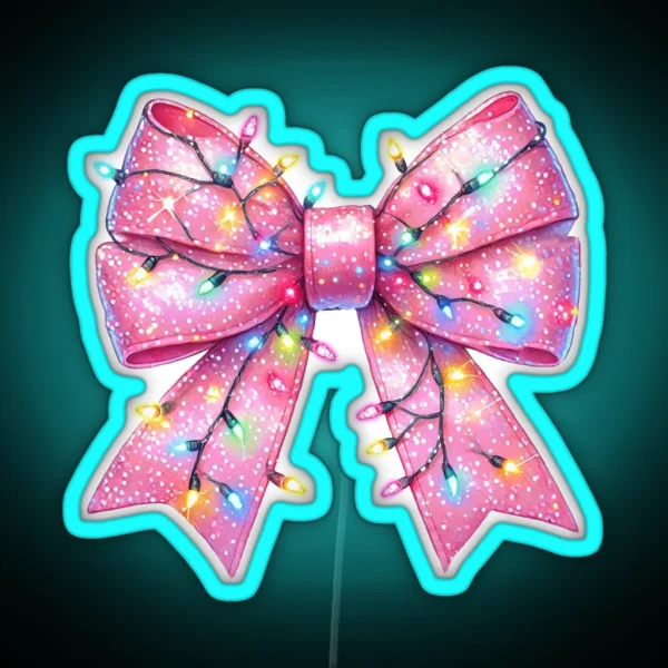 Sparkling Pink Bow With Twinkling Christmas Lights RGB Neon Sign