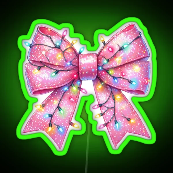 Sparkling Pink Bow With Twinkling Christmas Lights RGB Neon Sign