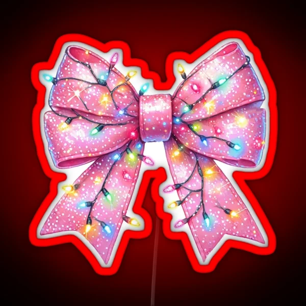 Sparkling Pink Bow With Twinkling Christmas Lights RGB Neon Sign