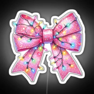 Sparkling Pink Bow With Twinkling Christmas Lights RGB Neon Sign