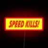 Neon warning sign with bold RGB lighting and speed limit