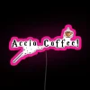 Magical Morning Coffee Sign with Colorful RGB Neon Artwork Display