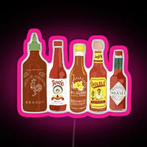 Spicy Check Out These Hot Sauces On Black Background Classic Led RGB Neon Sign