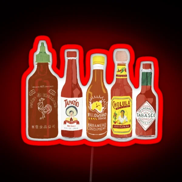 Spicy Check Out These Hot Sauces On Black Background1032 RGB Neon Sign