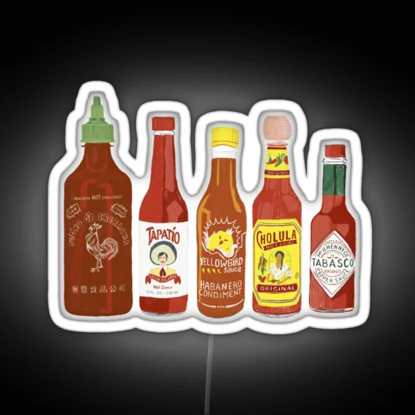 Spicy Check Out These Hot Sauces On Black Background1032 RGB Neon Sign