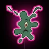 Vibrant splattered plankton design on a colorful RGB neon LED backdrop.