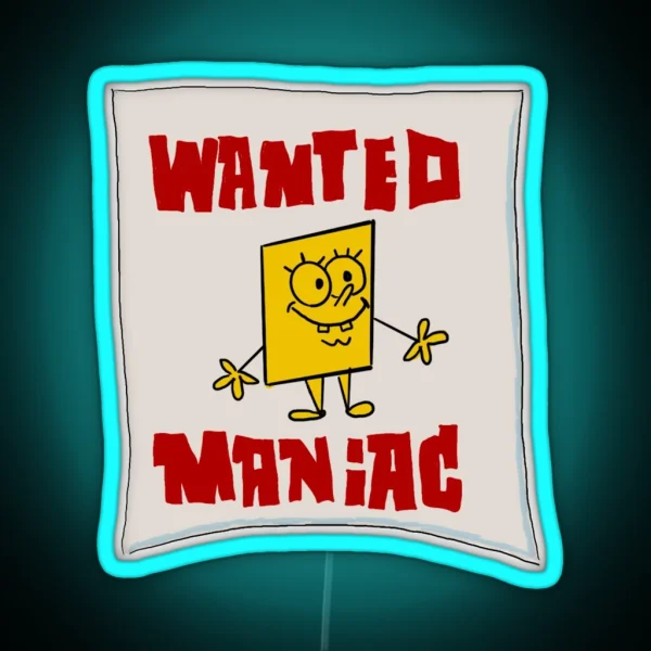 Spongebob Wanted Maniac Poster RGB Neon Sign