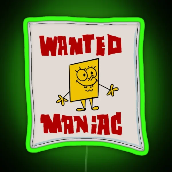 Spongebob Wanted Maniac Poster RGB Neon Sign