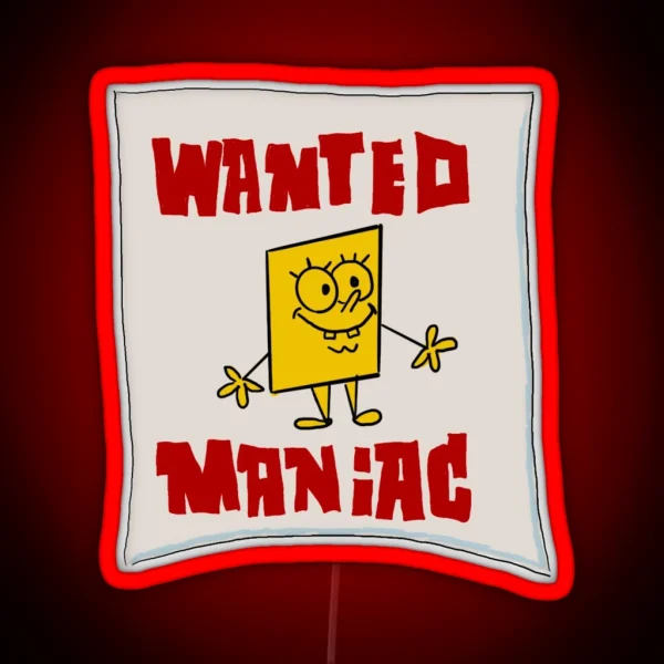 Spongebob Wanted Maniac Poster RGB Neon Sign