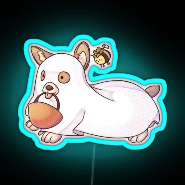 Spooky Ghost Corgi With Bee RGB Neon Sign