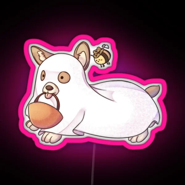 Spooky Ghost Corgi With Bee RGB Neon Sign
