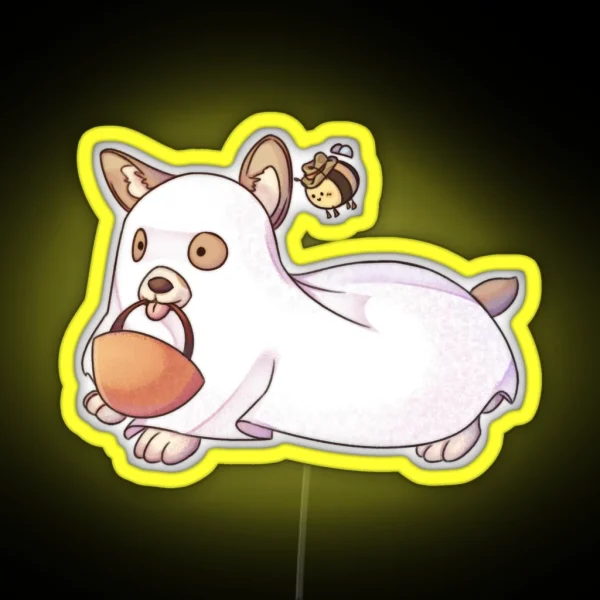 Spooky Ghost Corgi With Bee RGB Neon Sign