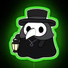 Neon plague nurse decor for spooky ambiance and dark mode lighting
