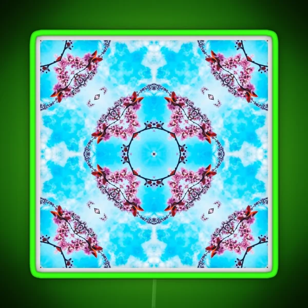 Spring Cherry Blossom Tree Kaleidoscope RGB Neon Sign