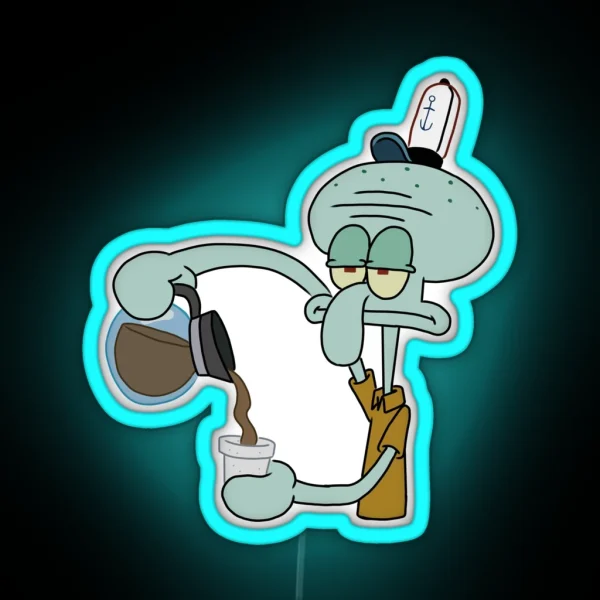 Squidward And His Coffee RGB Neon Sign