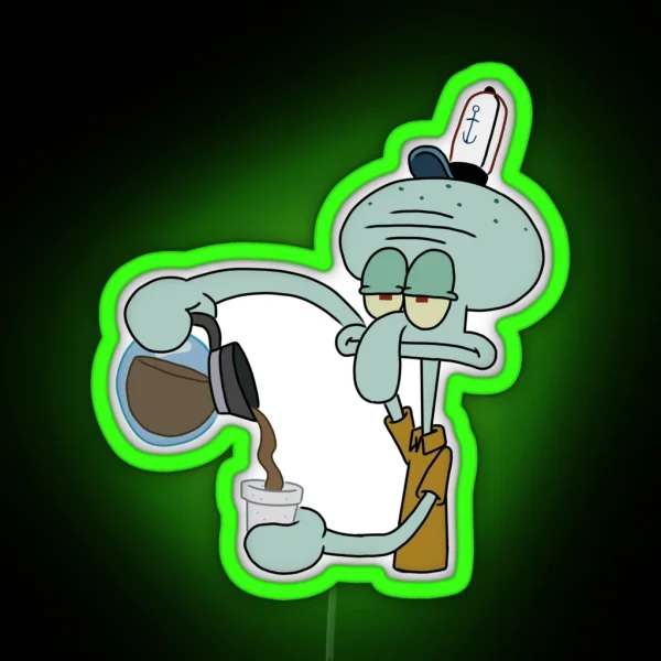 Squidward And His Coffee RGB Neon Sign