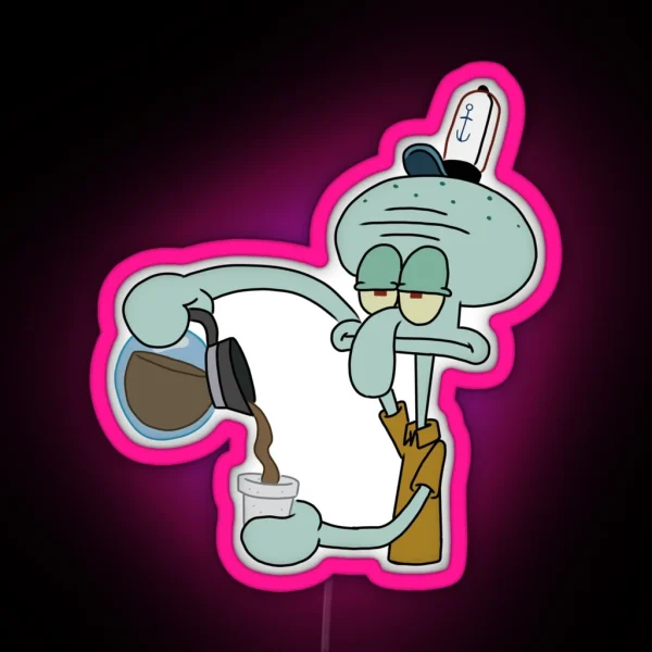 Squidward And His Coffee RGB Neon Sign