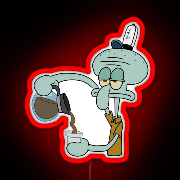 Squidward And His Coffee RGB Neon Sign