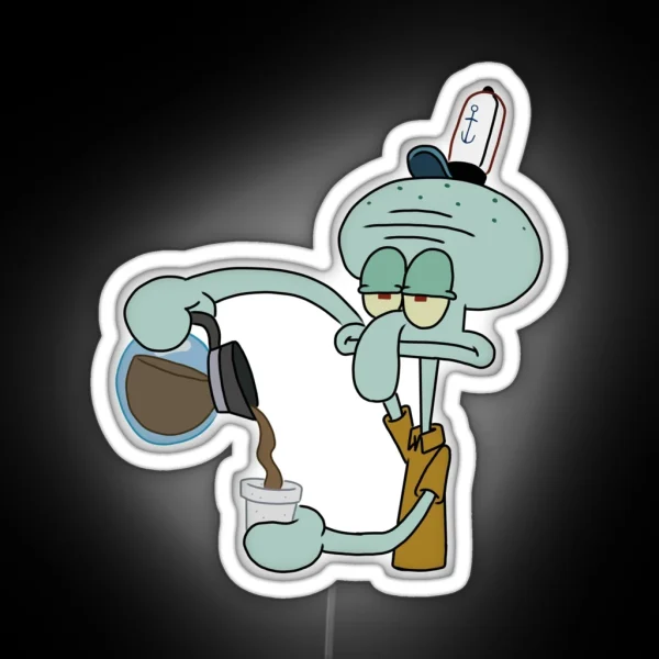 Squidward And His Coffee RGB Neon Sign