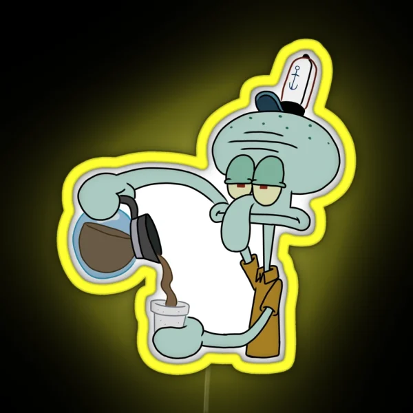 Squidward And His Coffee RGB Neon Sign