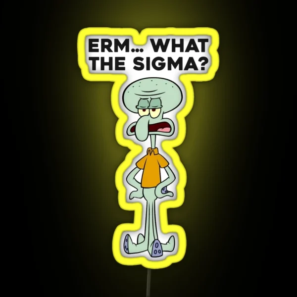 Squidward Erm What The Sigma Meme Viral Social Media Brain Rot Sigma Male Humor RGB Neon Sign