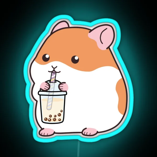 Squishy Hamster Loves Boba RGB Neon Sign