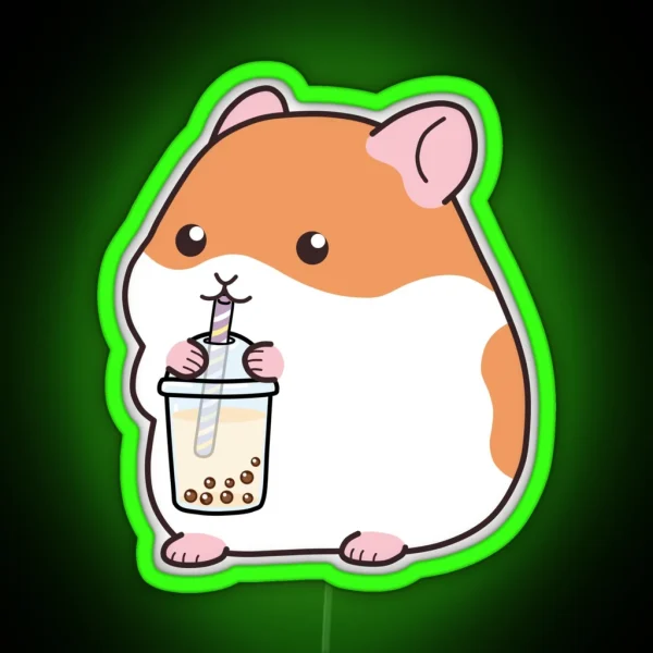 Squishy Hamster Loves Boba RGB Neon Sign
