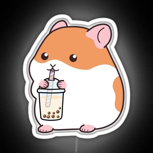 Squishy Hamster Loves Boba RGB Neon Sign