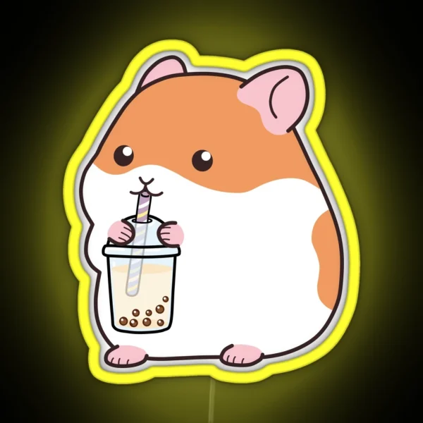 Squishy Hamster Loves Boba RGB Neon Sign