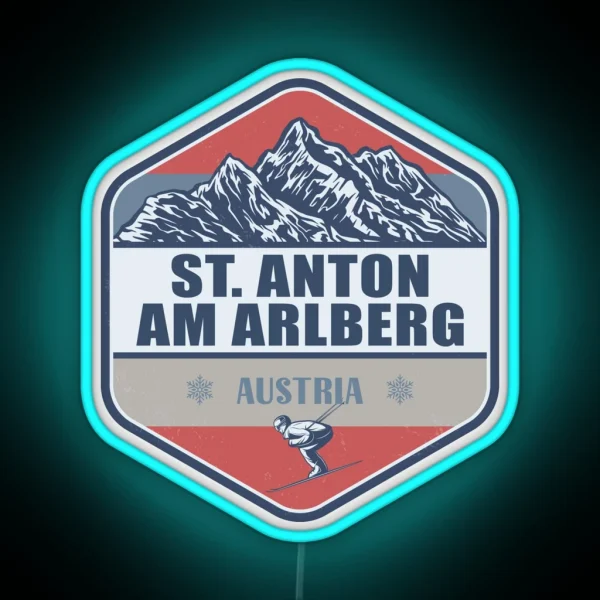 St Anton Am Arlberg Austria Vintage Skiing Design RGB Neon Sign