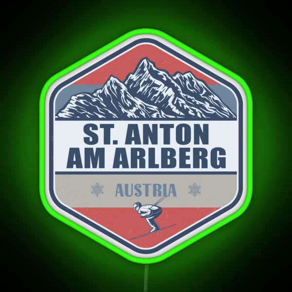 St Anton Am Arlberg Austria Vintage Skiing Design RGB Neon Sign