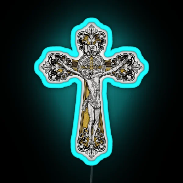 St Benedict Cross Crucifix RGB Neon Sign