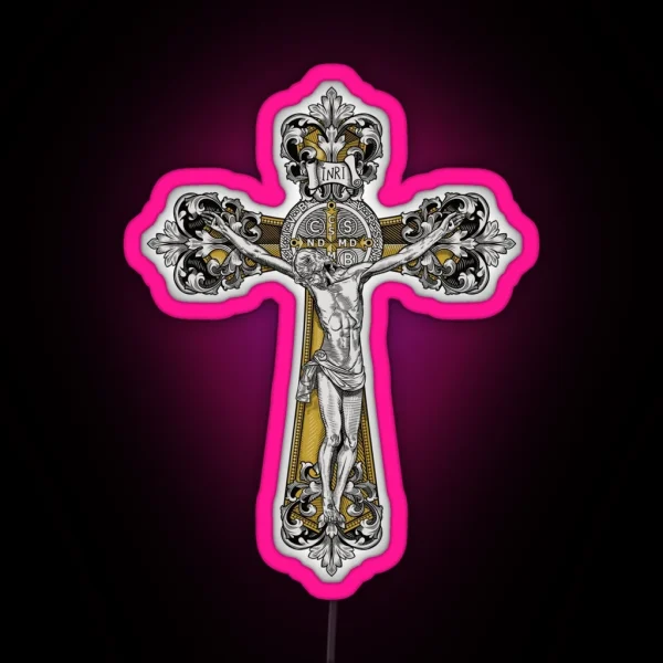 St Benedict Cross Crucifix RGB Neon Sign