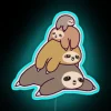 Vibrant sloth stack home decor in radiant colorful RGB lighting.