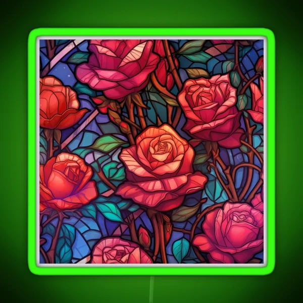 Stained Glass Rose Pattern RGB Neon Sign